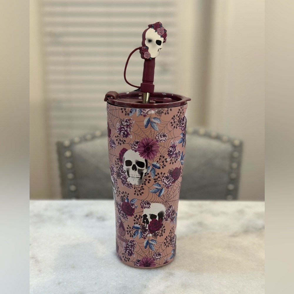 Floral Wellness Skull Stainless Steel 20oz Tumbler with Straw and Straw Lid
